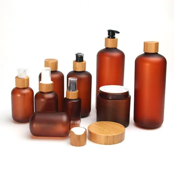 150g 150ml 5oz 250ml 8oz PET matt amber műanyag kozmetikai konténer krém jar a bambusz fából készült tetővel bőrápoló fürdő só pot