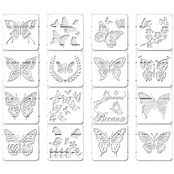 16Pcs Újrafelhasználható Pillangó Stencil Pillangó Sablon Art Festmény Stencil Festék Kézműves Fal csináld magad Dekoráció (6 x 6 Cm)