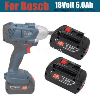 18V 6.0 Á Újratölthető Li-ion Akkumulátor Bosch Power Tool Biztonsági 18V 6000mah Hordozható Csere BAT609 + Kijelző 3A Töltő