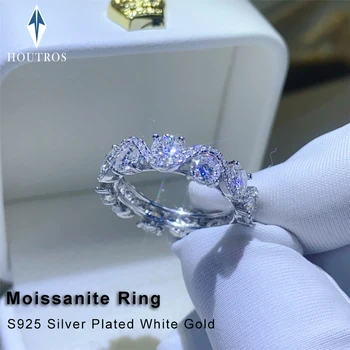 4mm D Szín Moissanite Sor Gyűrűk Nők S925 Sterling Ezüst Bevonatú Fehér Arany Ujj Gyűrű Örökkévalóság Zenekar Eljegyzési Gyűrűk