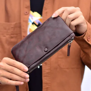 AETOO Üzleti férfi pénztárca Hosszú cipzár bőr, kezében táska memóriakártya táska Multi-function nagy kapacitású kézi férfi pénztárca