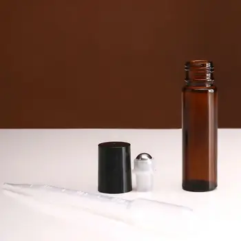 Amber 10 ml-es Üveg Roll-on Üveg, Rozsdamentes Acél Görgős Golyó 