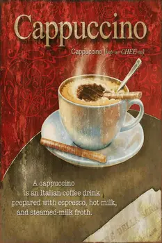 Cappuccino Csésze Reklám, Retro Vintage Stílusú Fém Tábla, Emléktábla, kávézó,