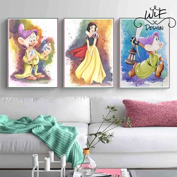 Disney Hercegnő Törpe Poszter Akvarell Festmény Szoba Dekor, Fali Matrica Művészeti Vászon Festmény Hd Nyomtatás Kézműves Rajzfilm Gyerekeknek