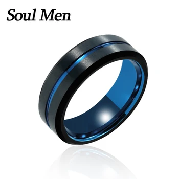 Divat Volfrám 8 mm-es Acél Gyűrű Kék, Fekete, Bordázott Unisex Gyűrűk Évforduló Ajándék Eljegyzési Gyűrűk