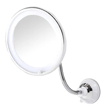 Fehér Tükör PVC Tükör 360 fokban elforgatható LED 10X Erős tapadókorong Hordozható, Vezeték nélküli Utazás Haza Tükör