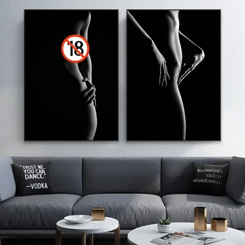Fekete, Fehér, Falra Művészet Plakát Meztelen Nő Bodyscape Nyomtatás Absztrakt Szexi Lány Nagy Vászon Festmény Fürdőszoba Hálószoba Dekoráció