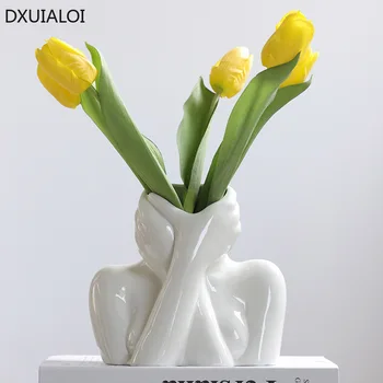 Modern minimalista Kerámia váza nappaliban, irodában, virágkötészet lakberendezési kiegészítők, Ajándék, virág váza DXUIALOI