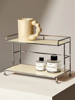 Modern minimalista luxus stílusú kozmetikai tároló állvány, asztali bőrápoló termékek, fésülködő asztal, színes fém silve