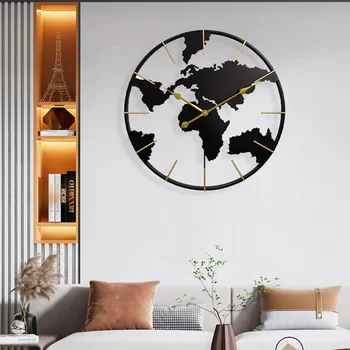 Modern veranda művészeti fali dekoráció óra Világ térkép kerek kovácsoltvas divat falióra