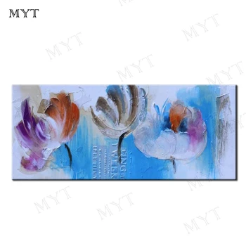Myt Kézzel Festett Kék Virág Színes Olajfestmény, Vászon 1 Panel Art Set Home Absztrakt Fali Dekor Kép Nappali
