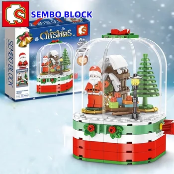 SEMBO blokk gyermekek oktatási közgyűlés játékok kézzel ábra Karácsonyi forgó kabin modell Aranyos Mikulás ünnepi díszek