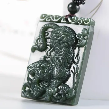 Természetes Hetian Cián Jade Tigris, Medál, Nyaklánc, Divat Amulett Ékszer Kiegészítő Drágakő Tervező Amulett Ajándékok Férfiaknak Luxus