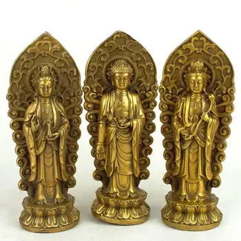 Tiszta réz, a három szentek a nyugat, buddha-szobor, Amitabha, Guanyin , Mahasthamaprapta Bódhiszattva, 3 stílus opcionális~