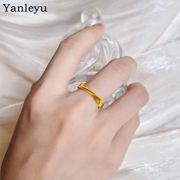 Yanleyu Egyszerű Stílus Mobius Gyűrű Divat Személyiség Pár Ujj Gyűrű a Nők, mind a Férfiak 18K Arany Színű Ékszert, Gyűrűt, Nem Fakulnak