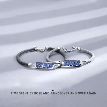 Új pár ezüst, kék, csillagos ég herceg rose medál személyiség karkötő divat trend távolsági szerelem ékszer ajándék S201